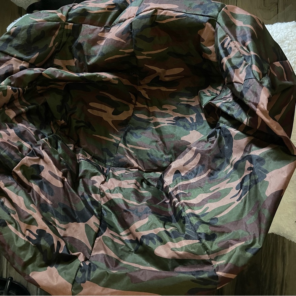 Green and Brown Camouflage bean bag chair with stuffing
